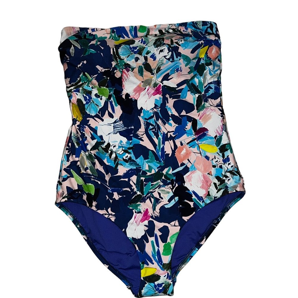 NWOT Milea Blue Floral Print Bandeau One-Piece Swimsuit Size 12 (AU) or …